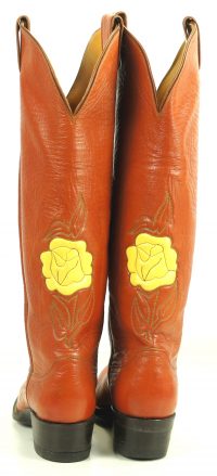 Justin Caramel Leather 18-Inch Tall Cowboy Boots Inlay Yellow Roses Women