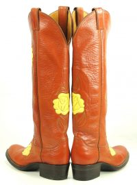 Justin Caramel Leather 18-Inch Tall Cowboy Boots Inlay Yellow Roses Women
