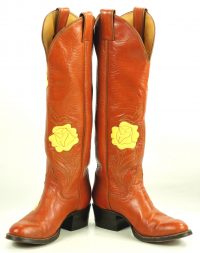 Justin Caramel Leather 18-Inch Tall Cowboy Boots Inlay Yellow Roses Women