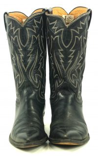 Justin Ft Worth Black Cowboy Boots Pointy Toe Vintage 70s US Made Men