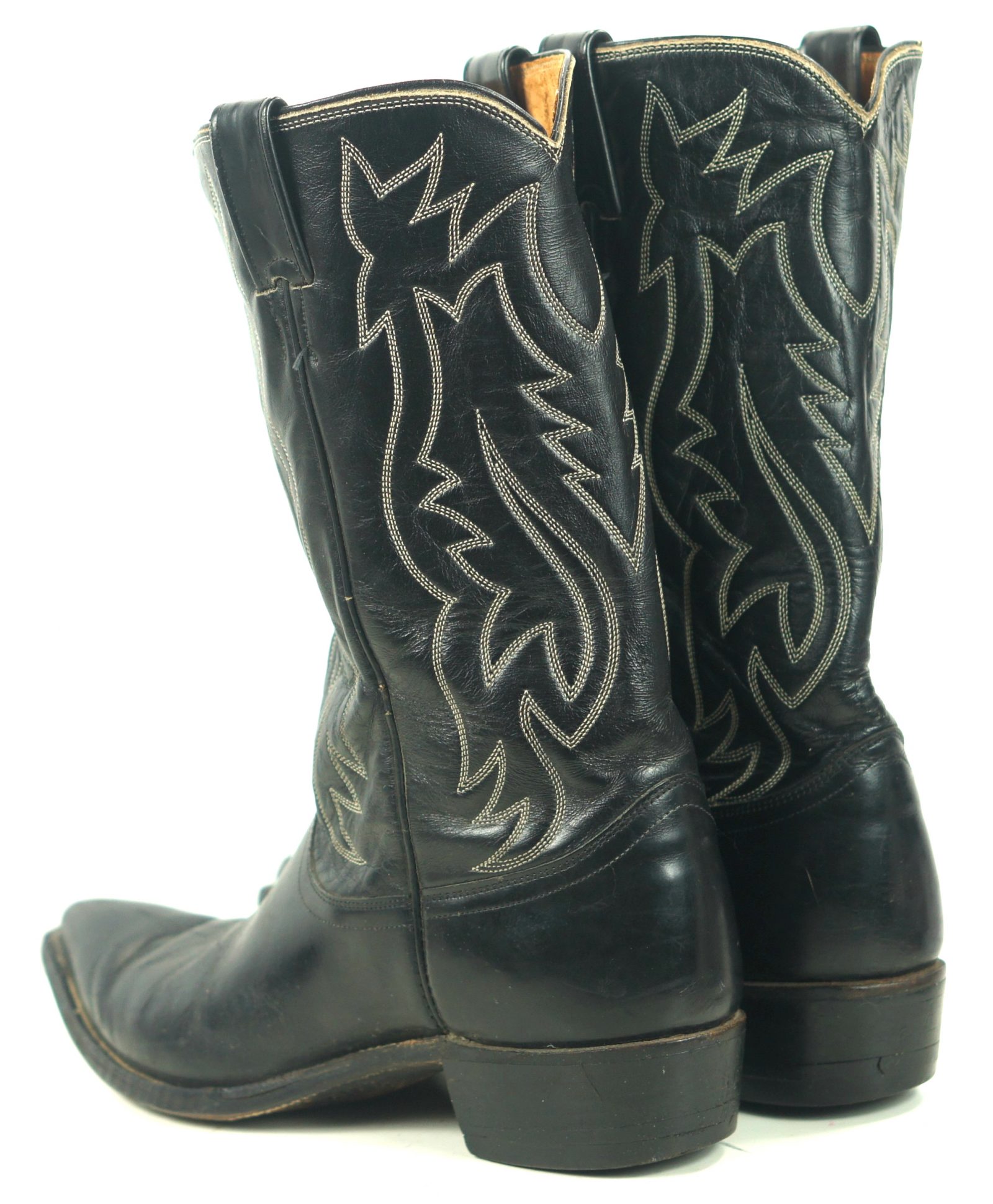 Justin Ft Worth Black Cowboy Boots Pointy Toe Vintage 70s US Made Men