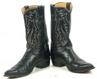 Justin Ft Worth Black Cowboy Boots Pointy Toe Vintage 70s US Made Men