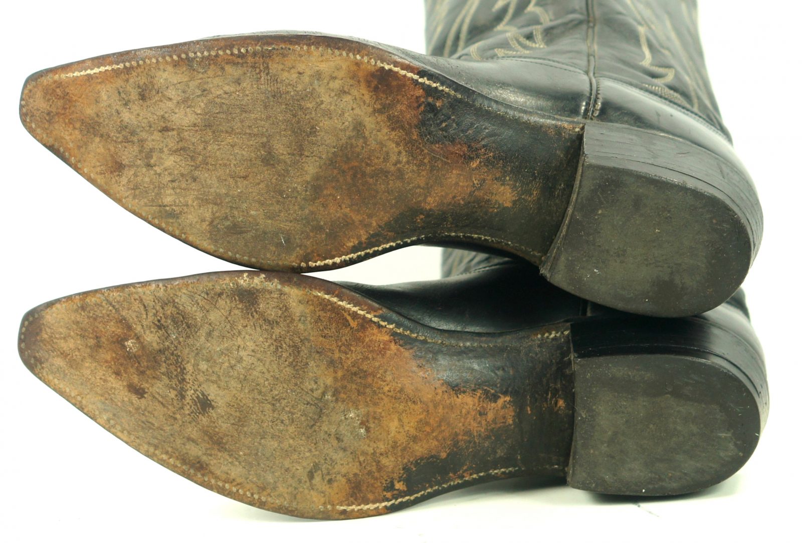 Justin Ft Worth Black Cowboy Boots Pointy Toe Vintage 70s US Made Men