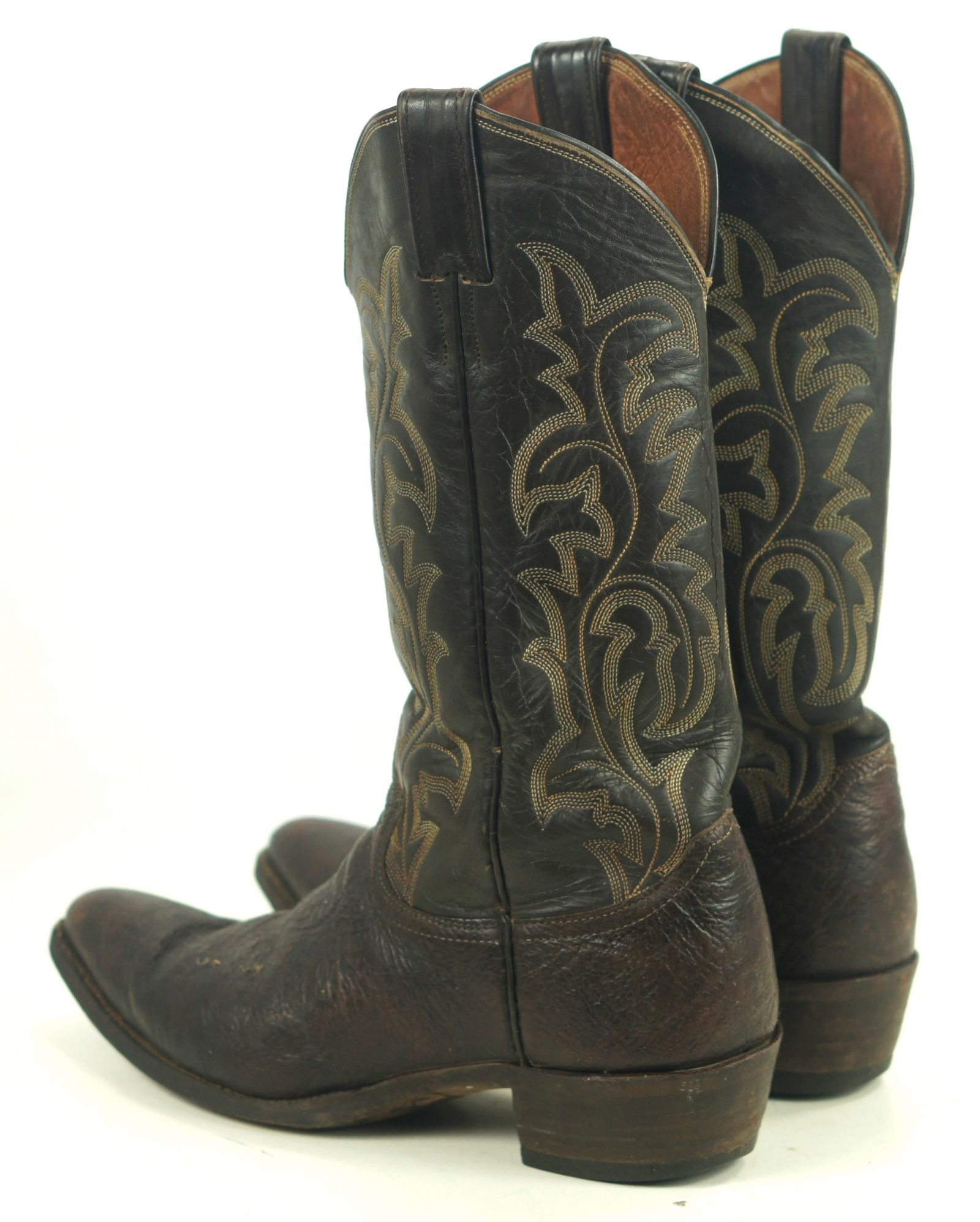 Justin Ft Worth Dark Brown Cowboy Western Boots Vintage Texas USA Made Men