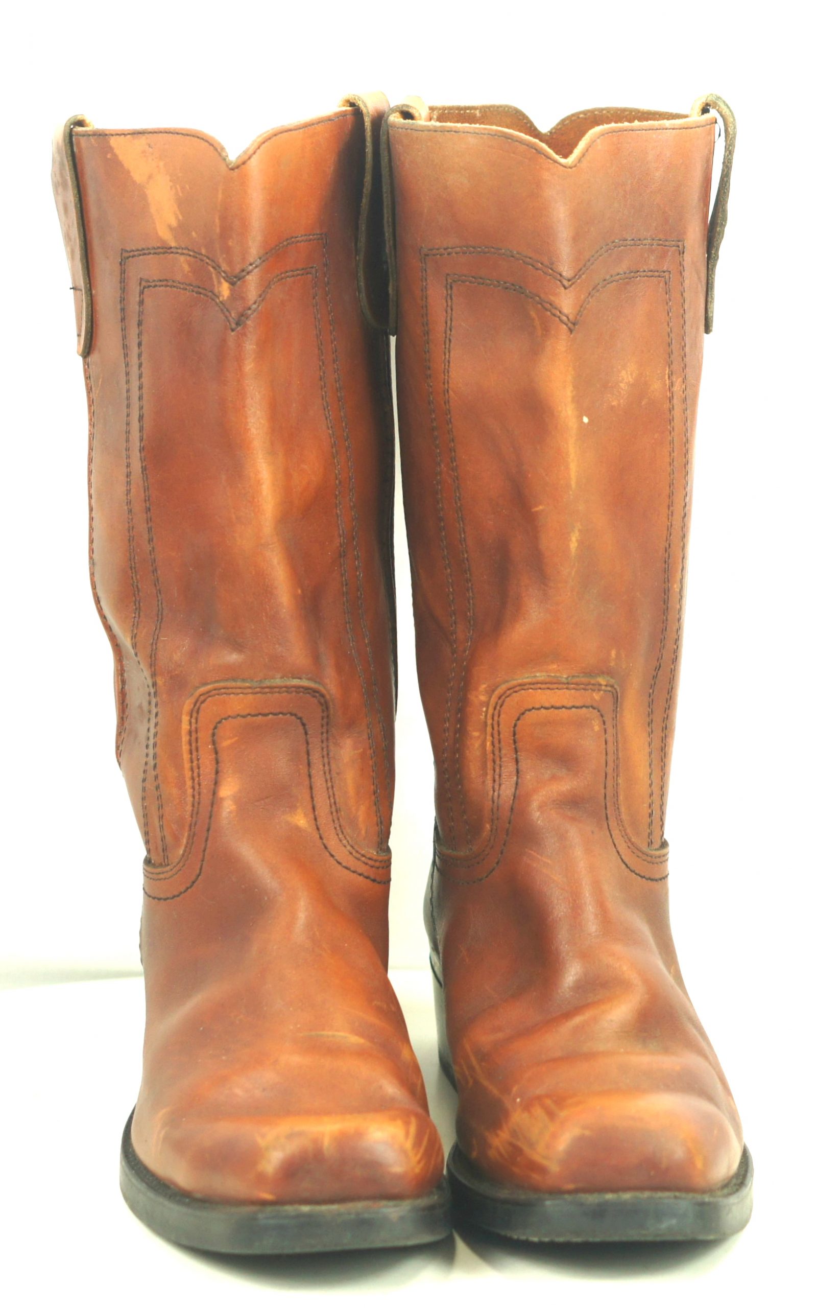 Landis Distressed Brown Biker Boots Square Toe Vintage Biltrite Soles Men