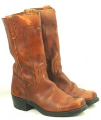 Landis Distressed Brown Biker Boots Square Toe Vintage Biltrite Soles Men