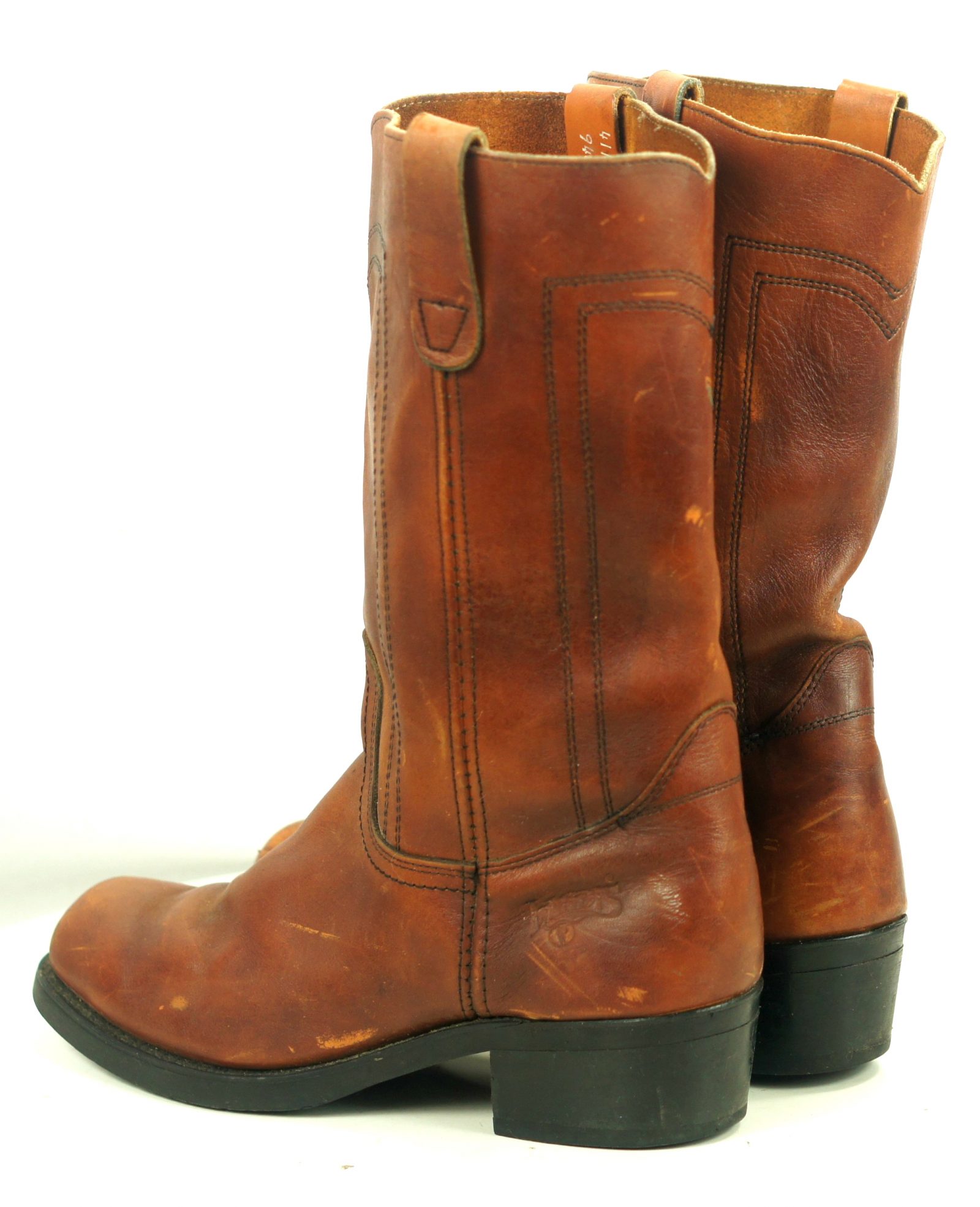 Landis Distressed Brown Biker Boots Square Toe Vintage Biltrite Soles Men