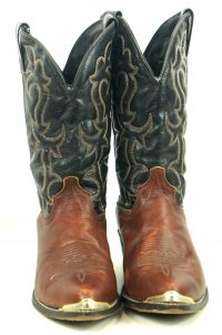 Laredo Black Brown Leather Cowboy Western Boots Tips Vintage US Made Men