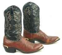 Laredo Black Brown Leather Cowboy Western Boots Tips Vintage US Made Men