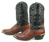 Laredo Black Brown Leather Cowboy Western Boots Tips Vintage US Made Men