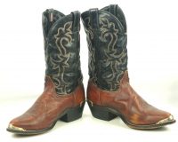Laredo Black Brown Leather Cowboy Western Boots Tips Vintage US Made Men