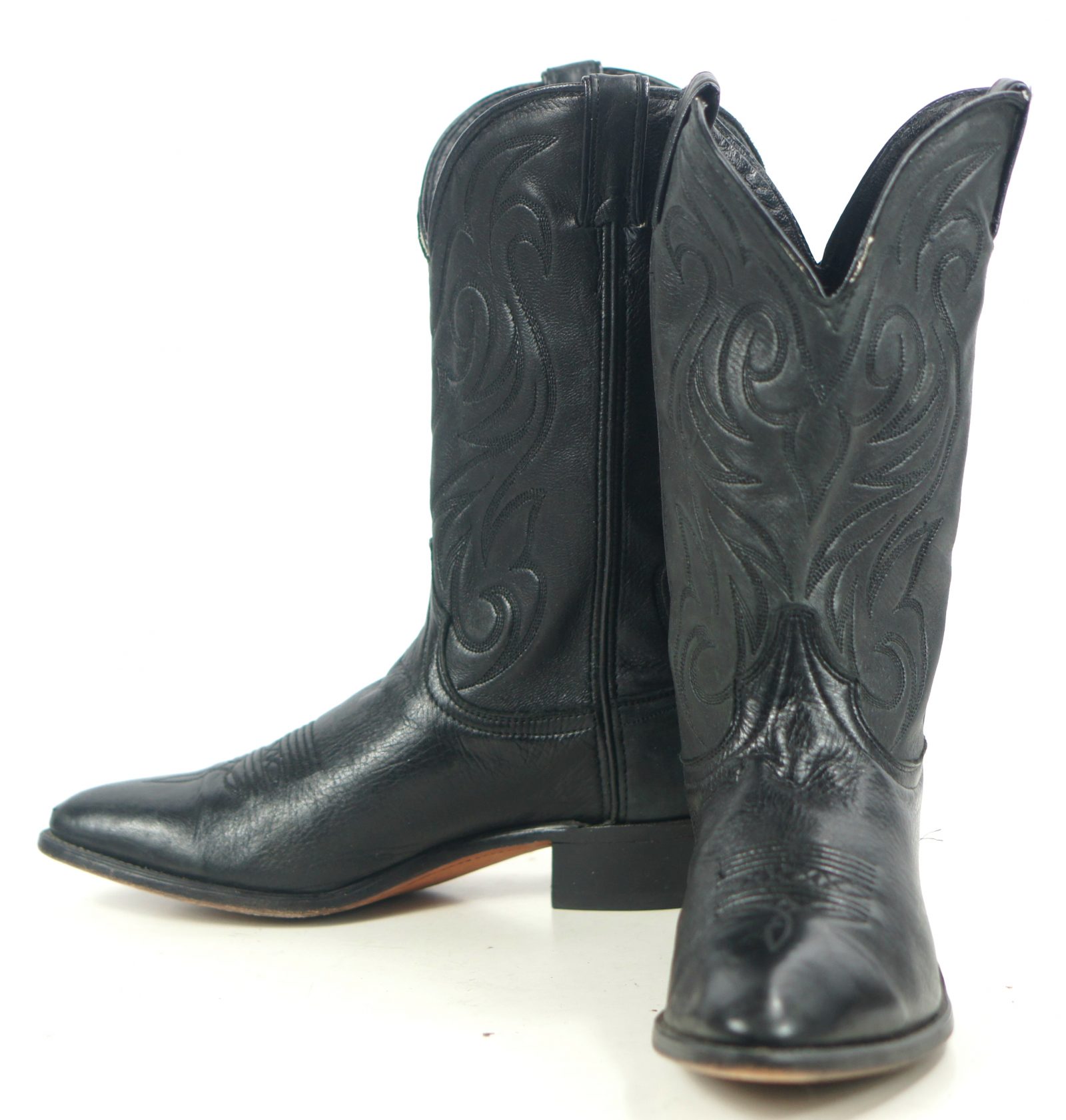 Laredo Black Leather Cowboy Western Riding Boots Vintage US Made Men