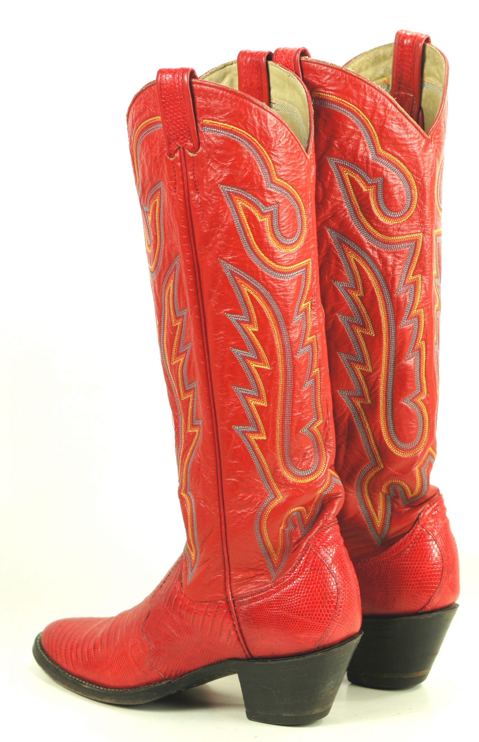 Larry Mahan Lipstick Red Tall Knee Hi Cowboy Boots Vintage US Made Women