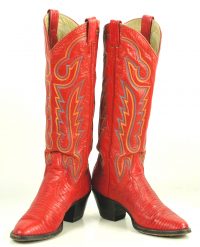 Larry Mahan Lipstick Red Tall Knee Hi Cowboy Boots Vintage US Made Women