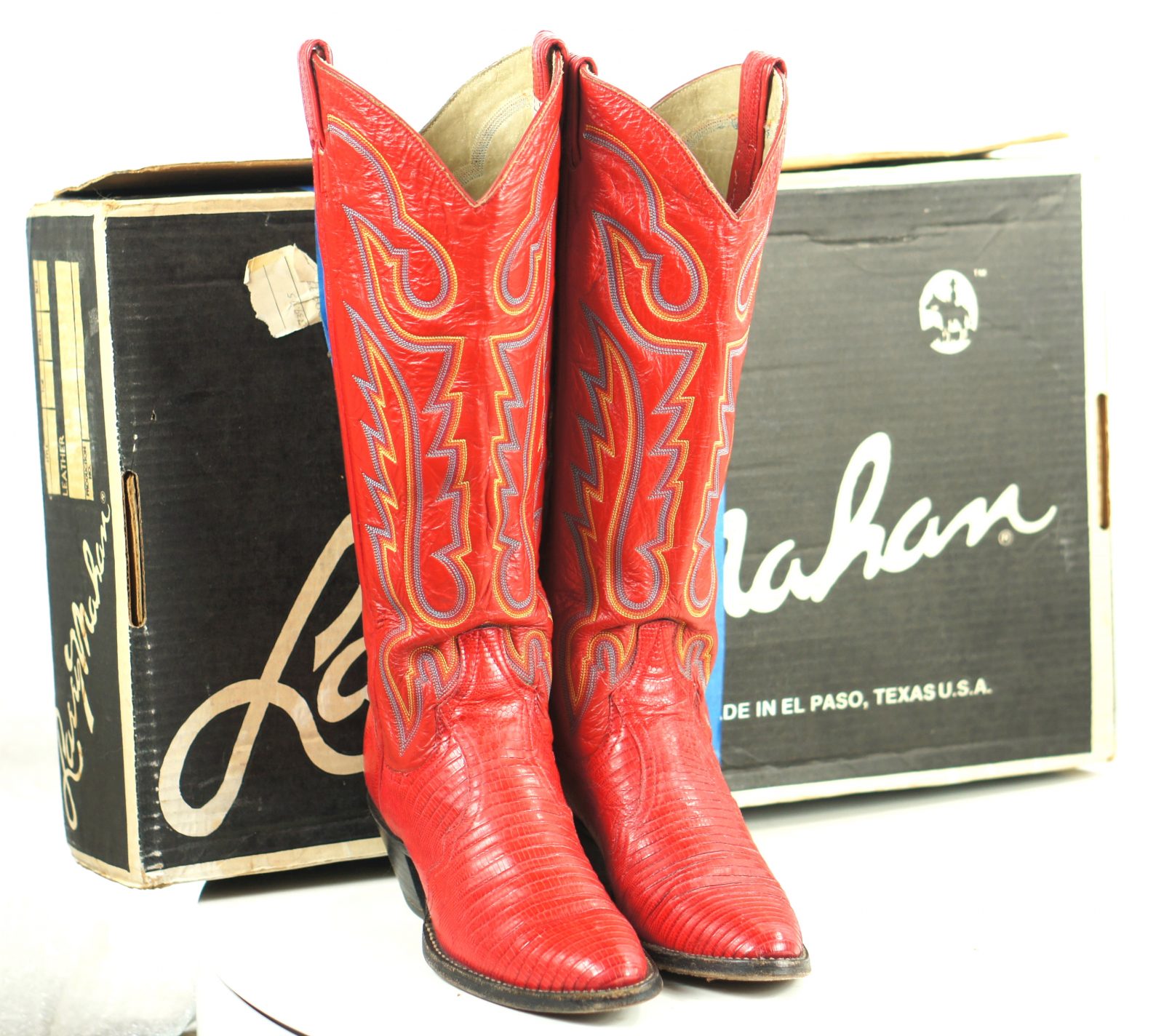 Larry Mahan Lipstick Red Tall Knee Hi Cowboy Boots Vintage US Made Women