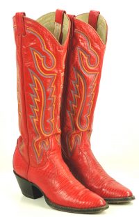 Larry Mahan Lipstick Red Tall Knee Hi Cowboy Boots Vintage US Made Women