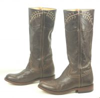 Loblan Anthropology Tall Brown Inlay Leather Flat Top Riding Boots Women (8)
