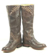 Loblan Anthropology Tall Brown Inlay Leather Flat Top Riding Boots Women (9)