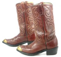 Mason Brown Leather Cowboy Western Work Boots Vinram Soles Vintage US Made (10)