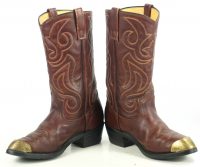 Mason Brown Leather Cowboy Western Work Boots Vinram Soles Vintage US Made (12)