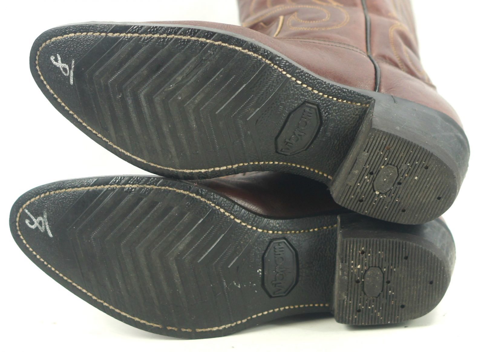 Mason Brown Leather Cowboy Western Work Boots Vinram Soles Vintage US Made (13)