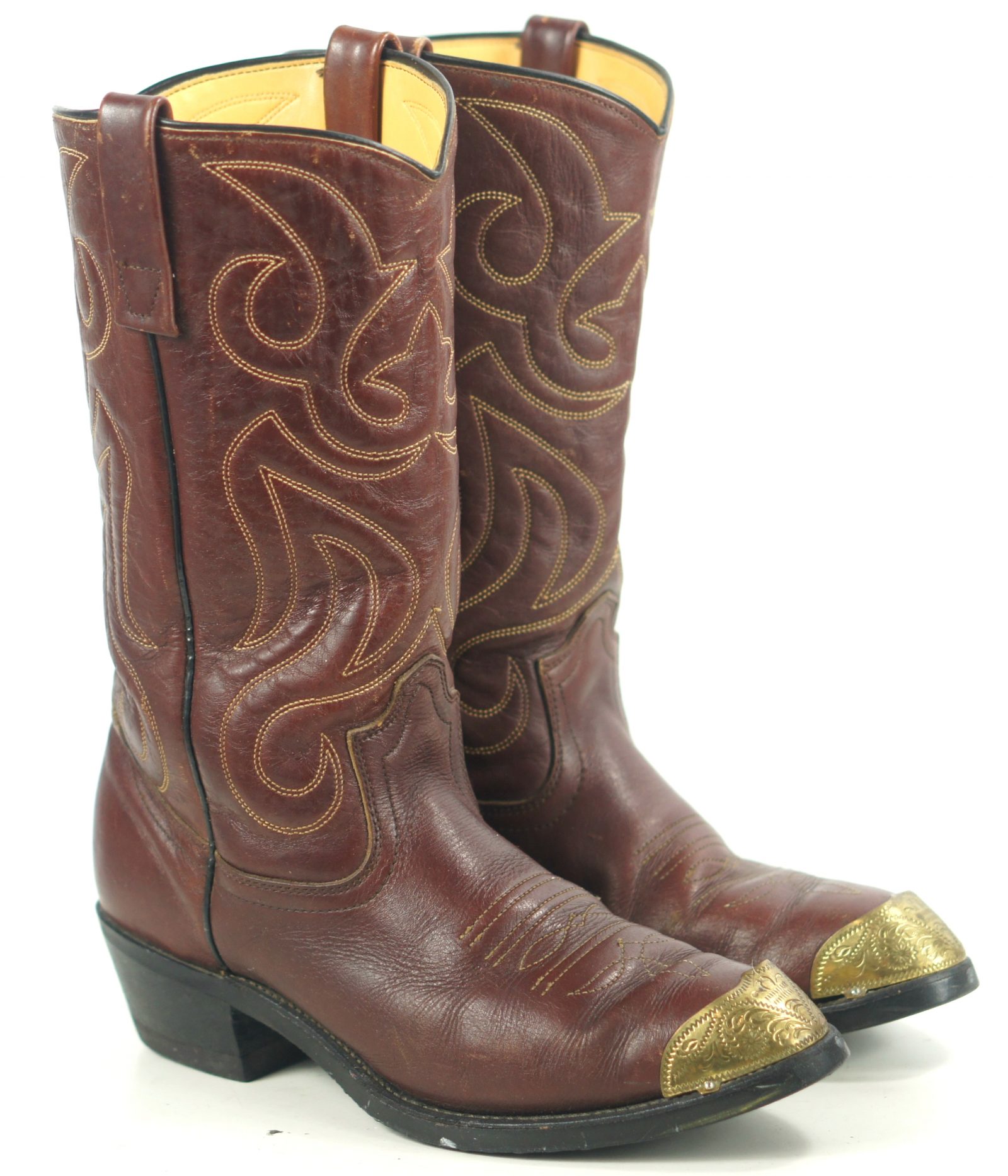 Mason Brown Leather Cowboy Western Work Boots Vinram Soles Vintage US Made (6)