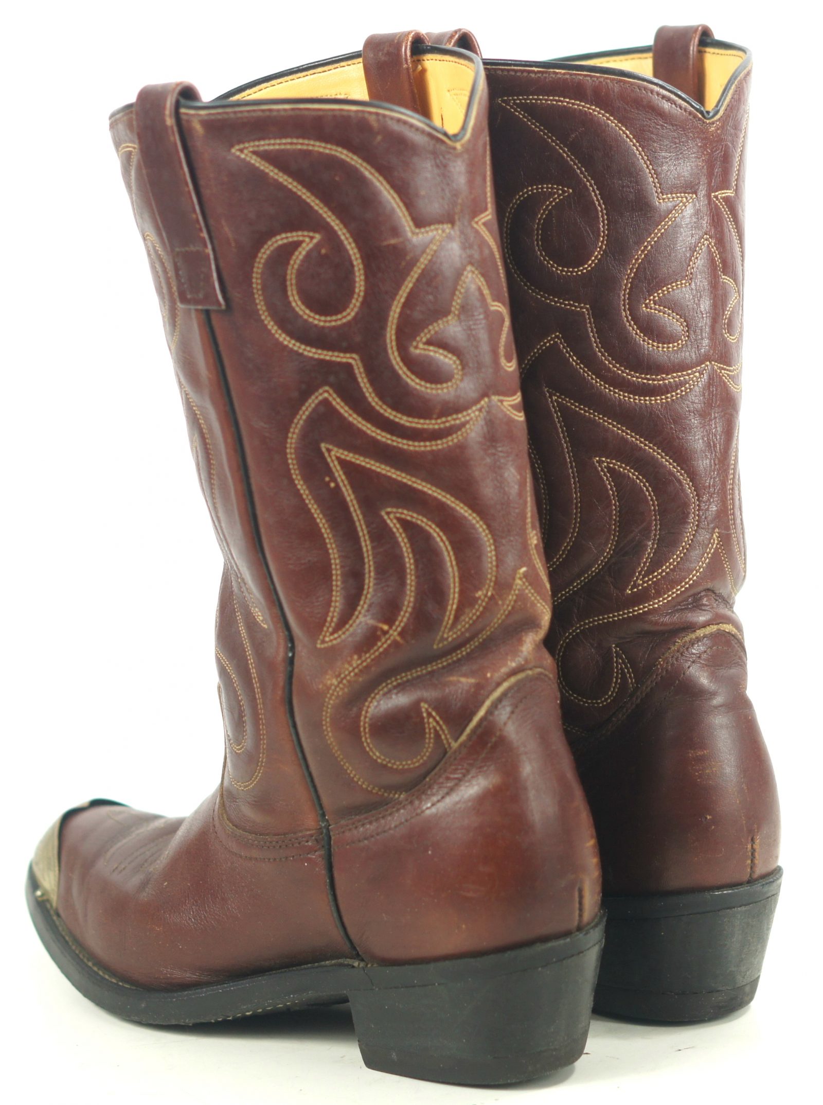 Mason Brown Leather Cowboy Western Work Boots Vinram Soles Vintage US Made (9)