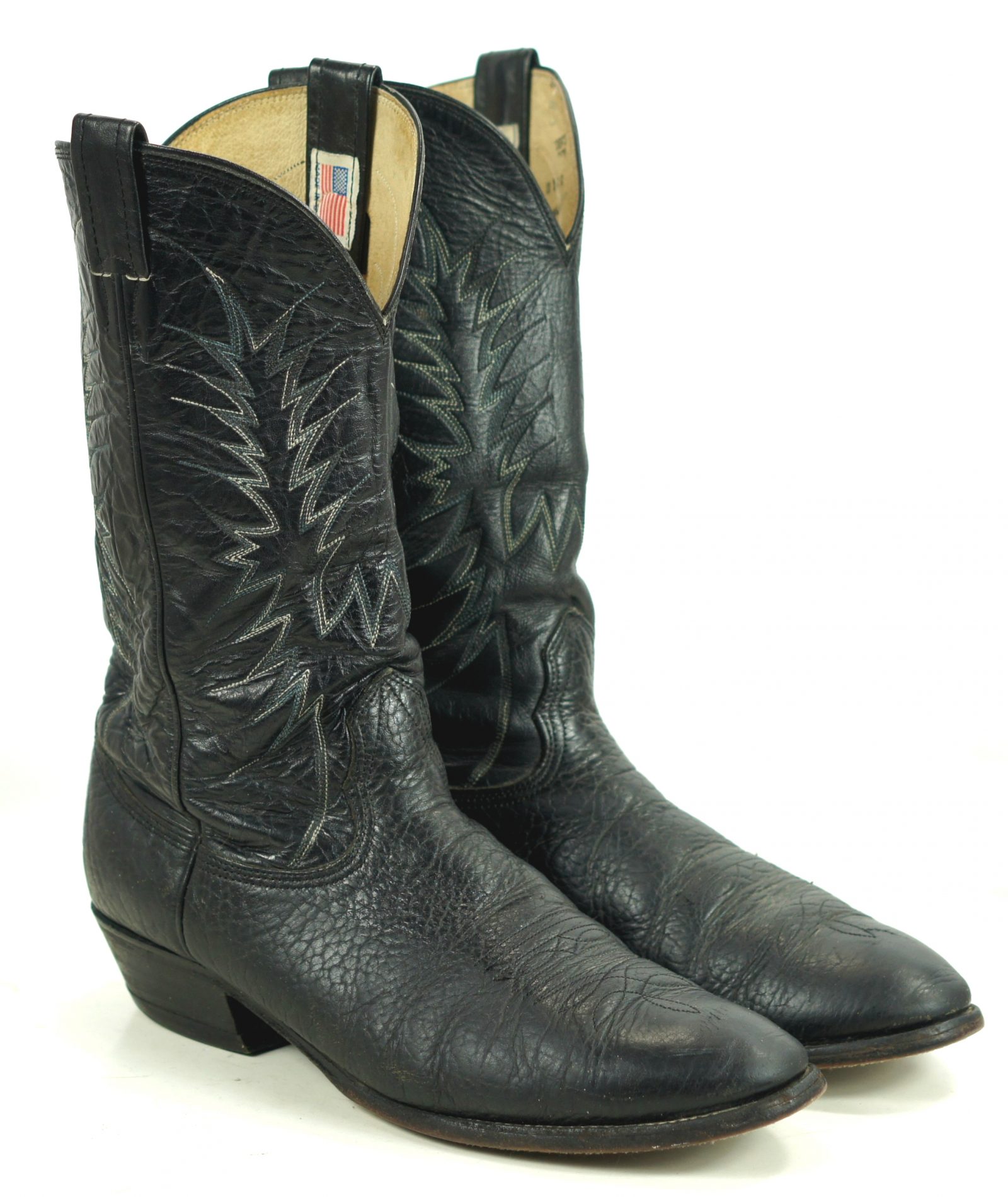 Nocona Black Leather Western Cowboy Boots Vintage 1990 US Made Men