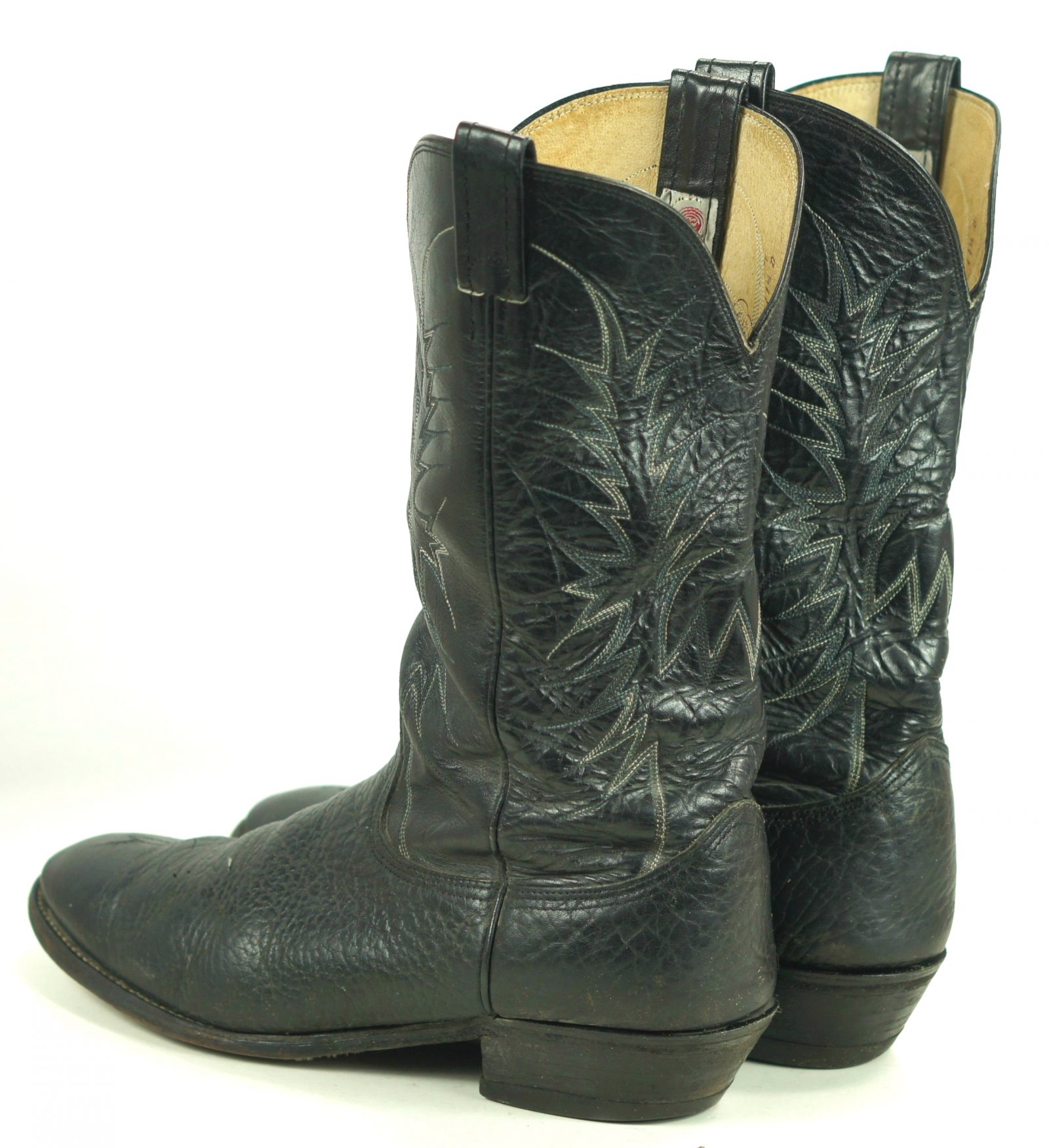 Nocona Black Leather Western Cowboy Boots Vintage 1990 US Made Men