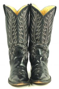 Nocona Black Leather Western Cowboy Boots Vintage USA Made Snip Toe Men