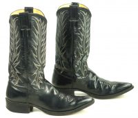 Nocona Black Leather Western Cowboy Boots Vintage USA Made Snip Toe Men