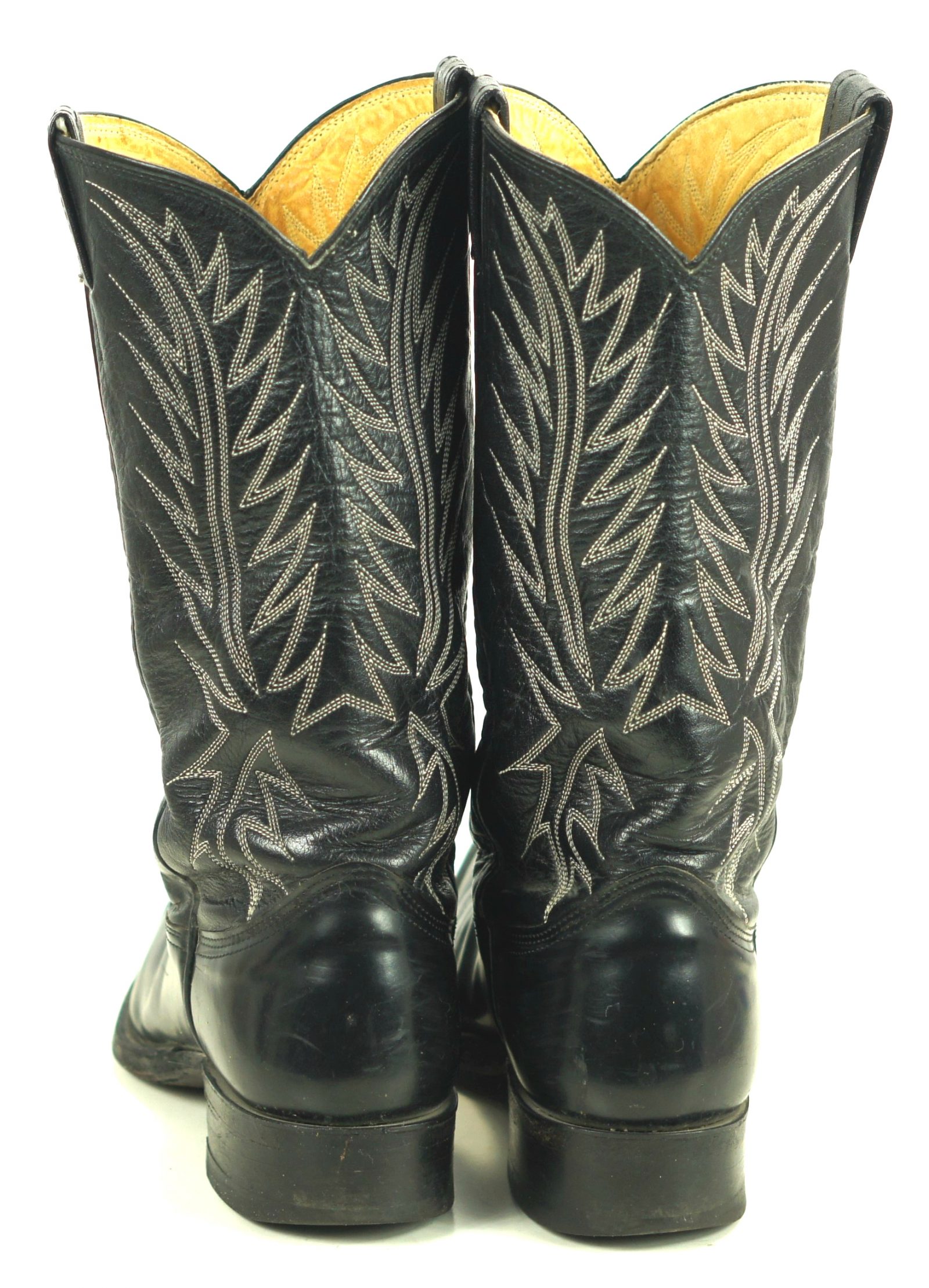 Nocona Black Leather Western Cowboy Boots Vintage USA Made Snip Toe Men