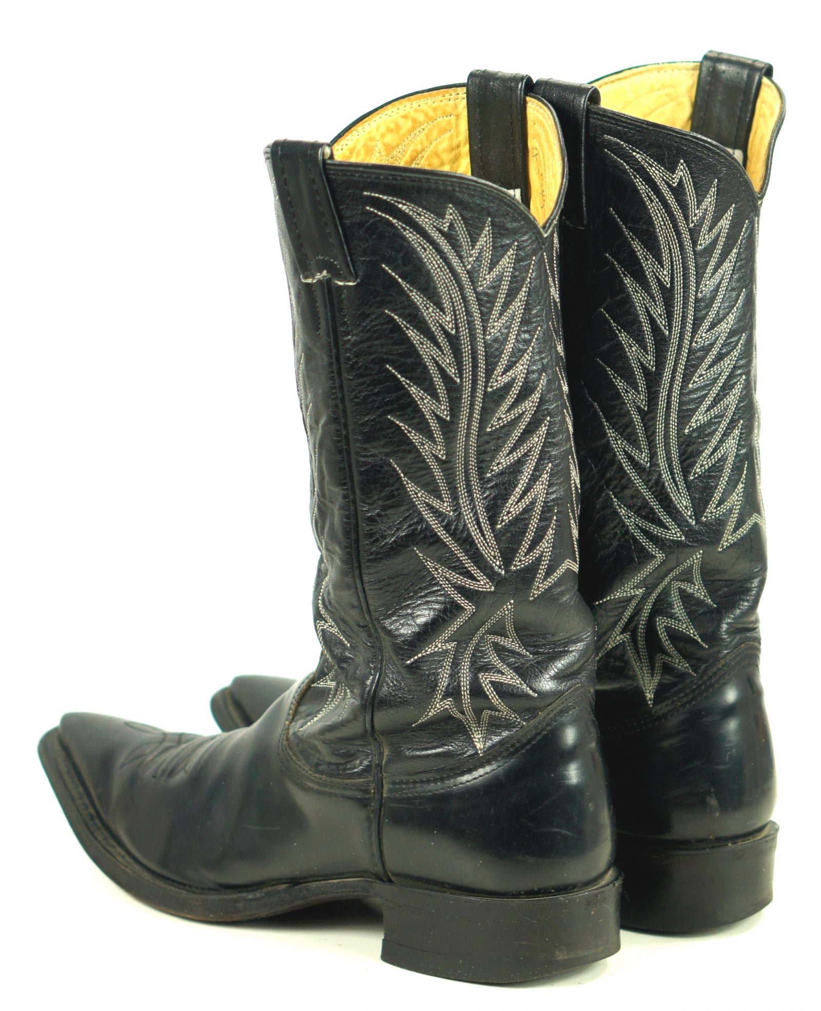 Nocona Black Leather Western Cowboy Boots Vintage USA Made Snip Toe Men