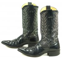 Nocona Black Leather Western Cowboy Boots Vintage USA Made Snip Toe Men