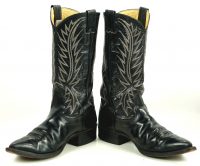Nocona Black Leather Western Cowboy Boots Vintage USA Made Snip Toe Men