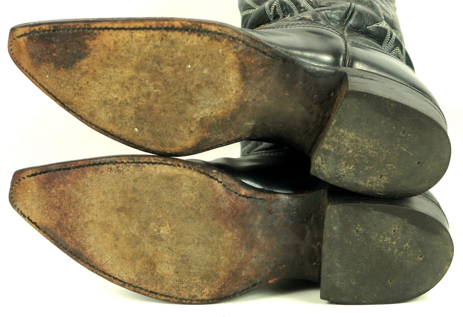 Nocona Black Leather Western Cowboy Boots Vintage USA Made Snip Toe Men