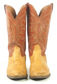 Nocona Western Cowboy Boots Two Tone Brown Leather Vintage US Made (1)