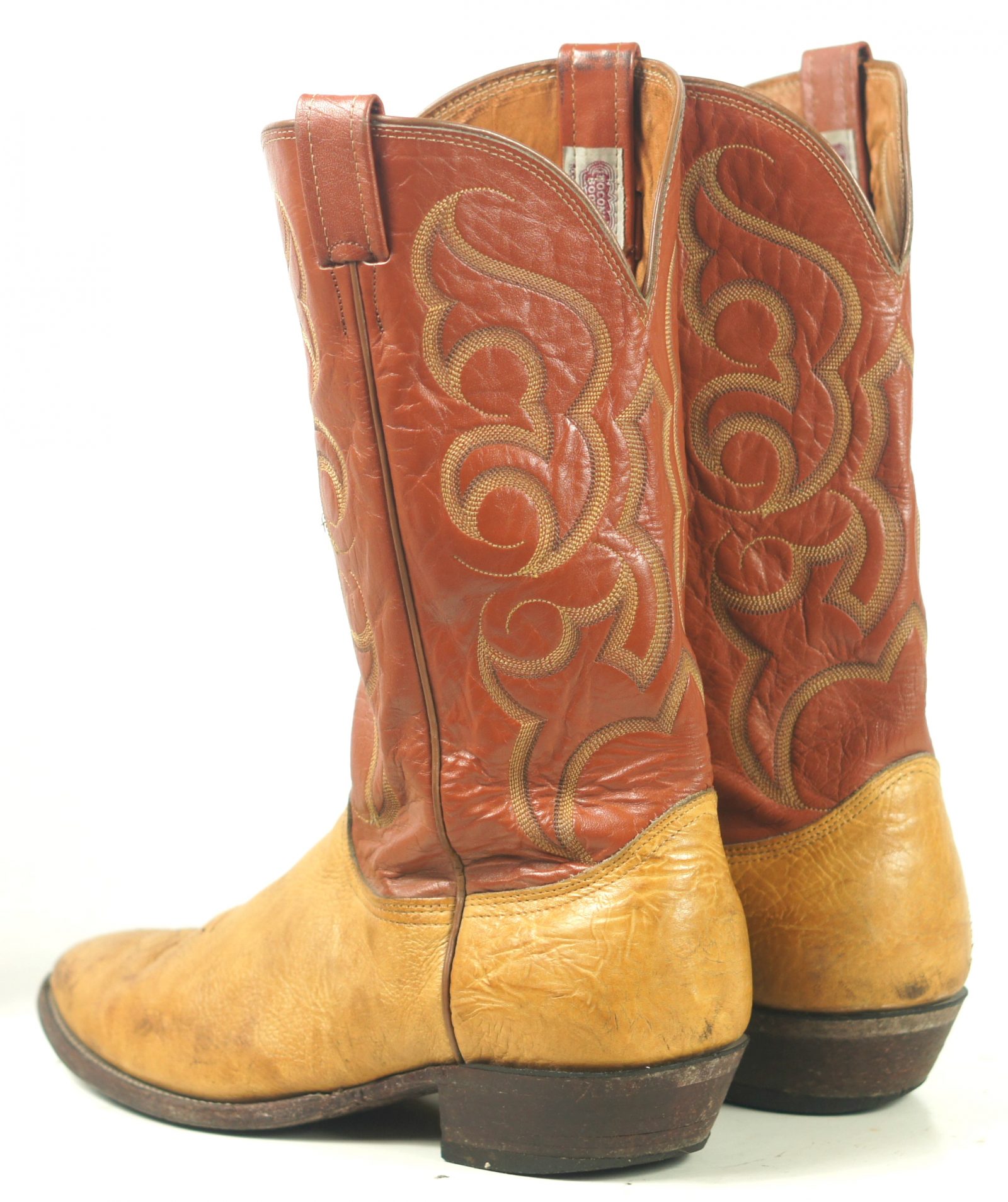 Nocona Western Cowboy Boots Two Tone Brown Leather Vintage US Made (5)