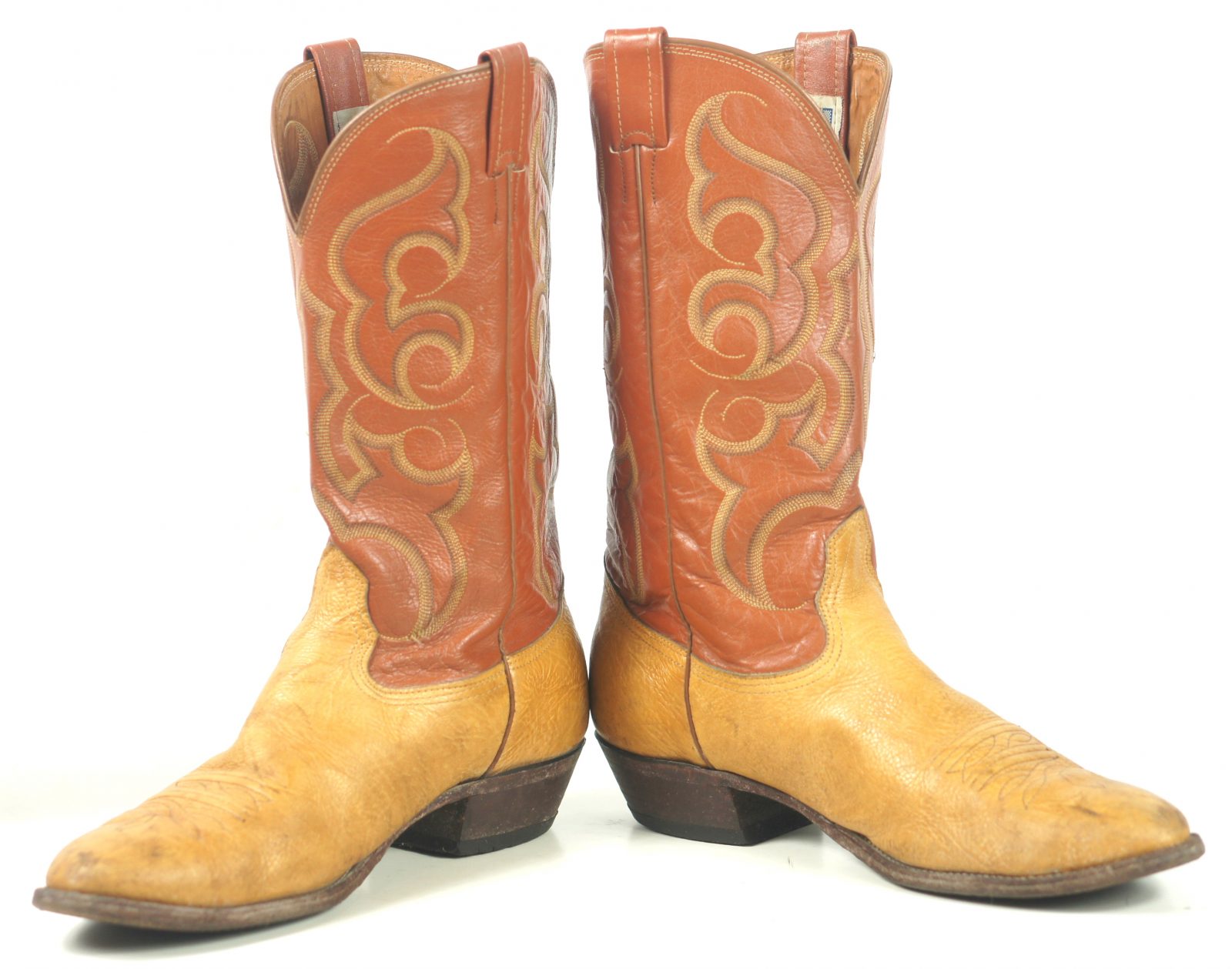 Nocona Western Cowboy Boots Two Tone Brown Leather Vintage US Made (7)