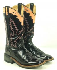 Old West Black Patent Leather Cowboy Western Boots Boho Peach Collar Women