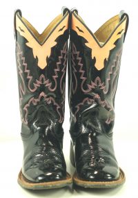 Old West Black Patent Leather Cowboy Western Boots Boho Peach Collar Women