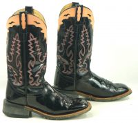 Old West Black Patent Leather Cowboy Western Boots Boho Peach Collar Women