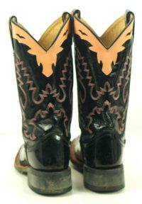 Old West Black Patent Leather Cowboy Western Boots Boho Peach Collar Women
