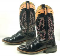 Old West Black Patent Leather Cowboy Western Boots Boho Peach Collar Women