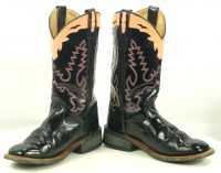 Old West Black Patent Leather Cowboy Western Boots Boho Peach Collar Women