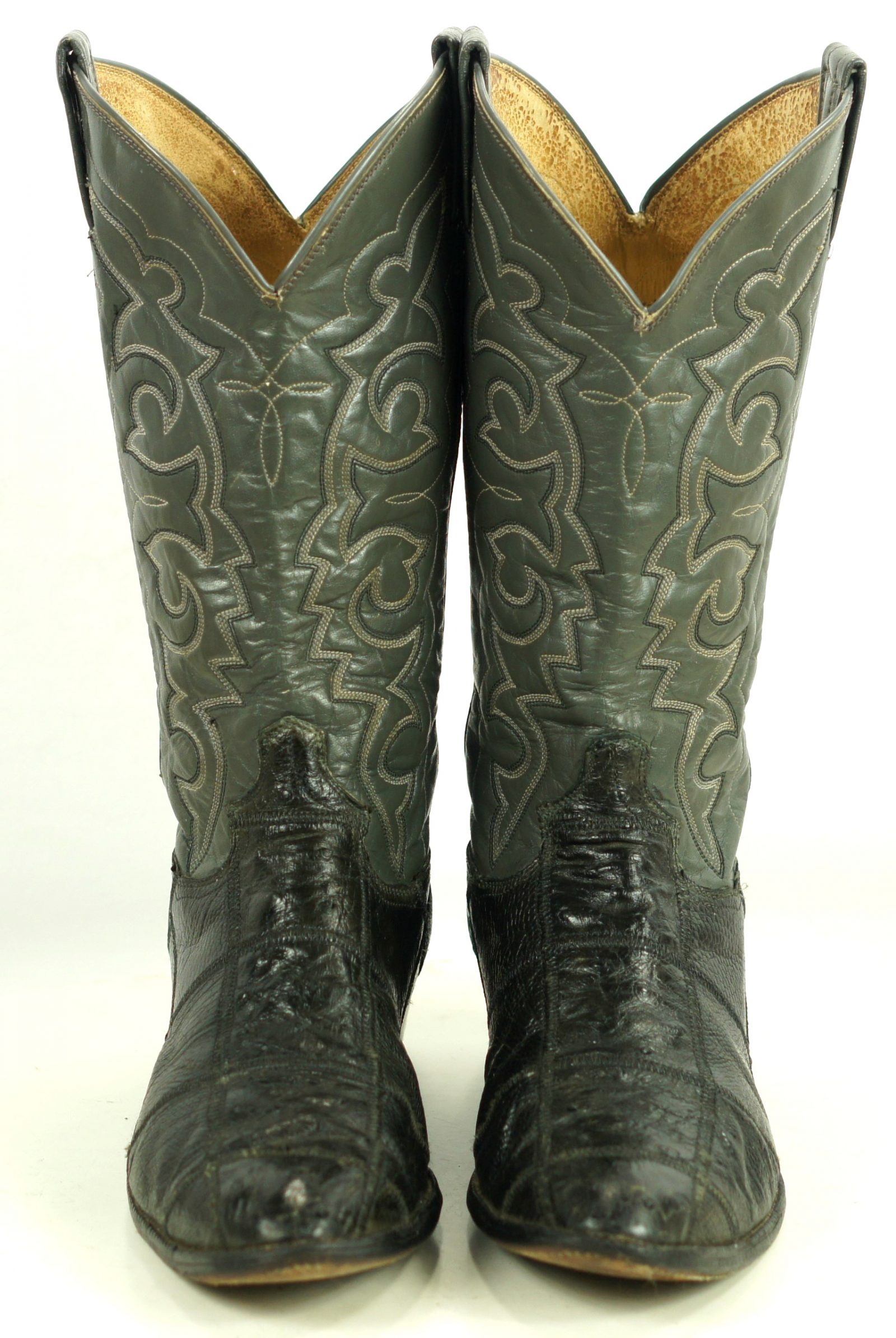 Panhandle Slim Full Quill Ostrich Patchwork Two Tone Cowboy Boots Men
