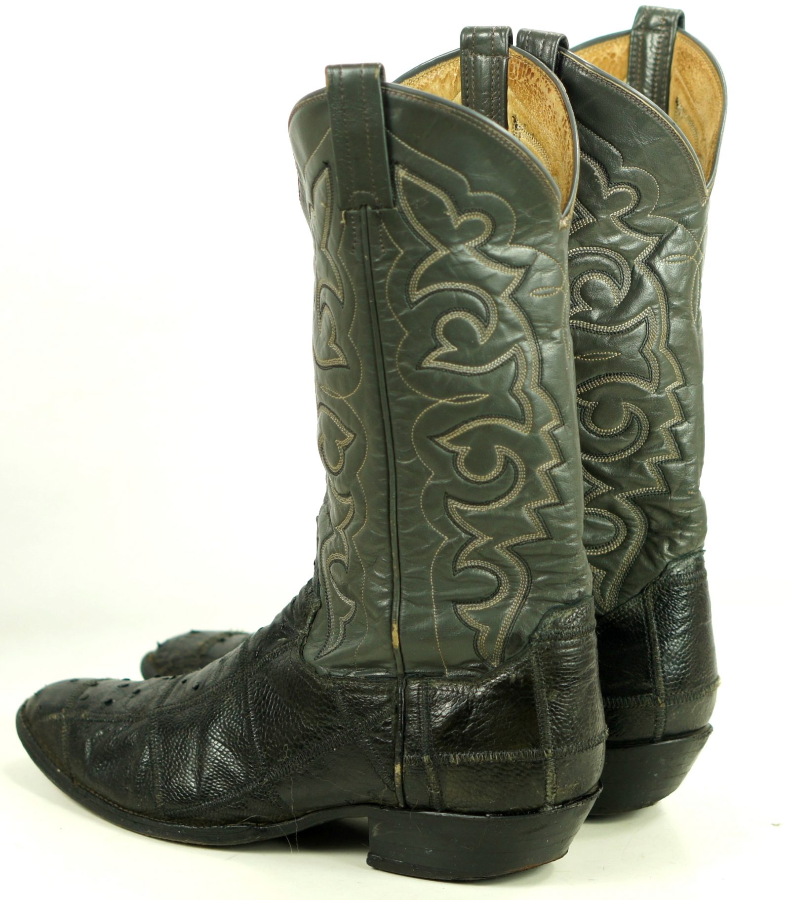 Panhandle Slim Full Quill Ostrich Patchwork Two Tone Cowboy Boots Men