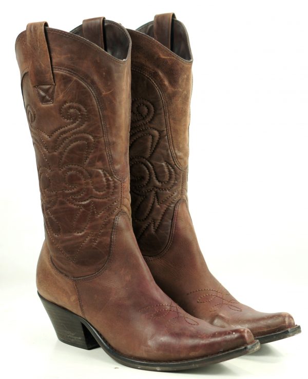 Penny Loves Kenny Hi Noon Tall Distressed Brown Snip Toe Cowboy Boots Women