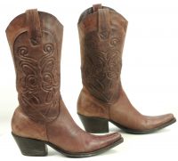 Penny Loves Kenny Hi Noon Tall Distressed Brown Snip Toe Cowboy Boots Women