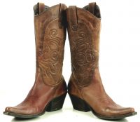 Penny Loves Kenny Hi Noon Tall Distressed Brown Snip Toe Cowboy Boots Women